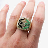 18K Gold Hand-Engraved Enamel Signet Ring with Symmetrical Design Ring Kirsten's Corner Jewelry