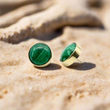 14K Gold Signature Malachite Button Earrings Earrings Kirsten's Corner