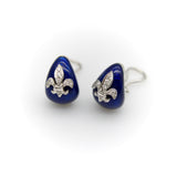 18K White Gold Hidalgo Enamel Fleur-de-lis Diamond Earrings Earrings Kirsten's Corner Jewelry
