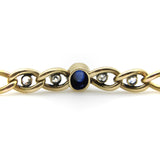 Victorian 14K Gold Curb Link Bracelet with No-Heat Sugarloaf Sapphire and Old Mine Cut Diamonds Bracelet Kirsten's Corner