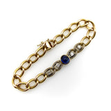 Victorian 14K Gold Curb Link Bracelet with No-Heat Sugarloaf Sapphire and Old Mine Cut Diamonds Bracelet Kirsten's Corner