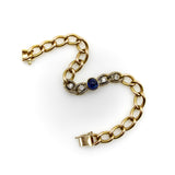 Victorian 14K Gold Curb Link Bracelet with No-Heat Sugarloaf Sapphire and Old Mine Cut Diamonds Bracelet Kirsten's Corner