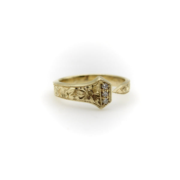 14K Gold Edwardian-Inspired Hand Engraved Lucky Nail Ring with Diamonds and Milgrain Edge RING Kirsten's Corner 