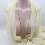 Vintage 14K Gold Turquoise Bead 36” Station Necklace Chain Kirsten's Corner
