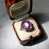 Victorian Moonstone Ruby Diamond and Enameled 14K Gold Ring jewelry Kirsten's Corner