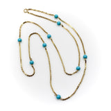 Vintage 14K Gold Turquoise Bead 36” Station Necklace Chain Kirsten's Corner
