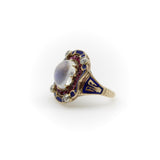 Victorian Moonstone Ruby Diamond and Enameled 14K Gold Ring jewelry Kirsten's Corner