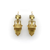 Etruscan Revival Ram’s Head and Amphora 14K Gold Cannetille Earrings jewelry Kirsten's Corner