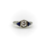 Art Deco 14K White Gold Diamond and Sapphire Ring Kirsten's Corner
