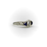 Art Deco 14K White Gold Diamond and Sapphire Ring Kirsten's Corner