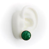14K Gold Signature Malachite Button Earrings Earrings Kirsten's Corner