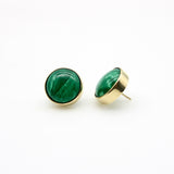 14K Gold Signature Malachite Button Earrings Earrings Kirsten's Corner