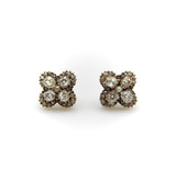 Victorian 14K Gold Old Mine Cut Diamond and Pearl Quatrefoil Earrings Earrings Kirsten's Corner
