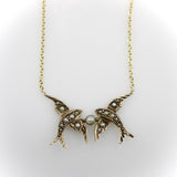 14K and 9K Gold Victorian Double Swallow Pendant Necklace Kirsten's Corner