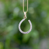 Edwardian 14K Gold and Platinum Old Mine Cut Diamond Horse Shoe Pendant Kirsten's Corner