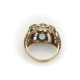 14K Gold Victorian Blue Topaz and Garnet Bombe Ring Kirsten's Corner