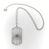 18K White Gold Dog Tag Shaped Spiderweb with Pave Diamonds on 14K Gold Chain Necklaces, Pendants Kirsten's Corner
