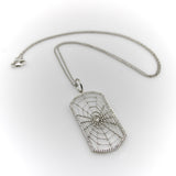 18K White Gold Dog Tag Shaped Spiderweb with Pave Diamonds on 14K Gold Chain Necklaces, Pendants Kirsten's Corner