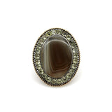 Portuguese Georgian Chrysoberyl and Banded Agate Plaque Gold Ring Kirsten's Corner