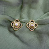 Vintage Elizabeth Locke Quatrefoil 18K Gold and Diamond Earrings Earrings Kirsten's Corner
