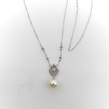 Vintage 14K White Gold Pearl Necklace with Pave Diamonds Necklace Kirsten's Corner