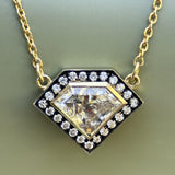 18K Gold Shield Shape Diamond Pendant with Diamond Halo Kirsten's Corner