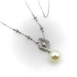 Vintage 14K White Gold Pearl Necklace with Pave Diamonds Necklace Kirsten's Corner