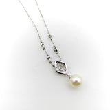 Vintage 14K White Gold Pearl Necklace with Pave Diamonds Necklace Kirsten's Corner