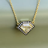 18K Gold Shield Shape Diamond Pendant with Diamond Halo Kirsten's Corner
