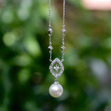 Vintage 14K White Gold Pearl Necklace with Pave Diamonds Necklace Kirsten's Corner