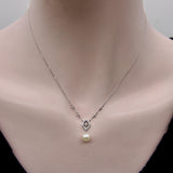 Vintage 14K White Gold Pearl Necklace with Pave Diamonds Necklace Kirsten's Corner