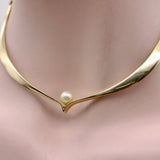 14K Gold Modernist Ed Wiener Sculptural Collar Necklace with Pearl Necklace Kirsten's Corner