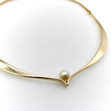 14K Gold Modernist Ed Wiener Sculptural Collar Necklace with Pearl Necklace Kirsten's Corner