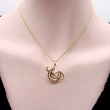 English 15K Gold Lucky Horseshoe Pendant with Pearls and Riding Crop Pendant Kirsten's Corner
