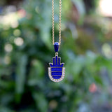 14K Gold and Blue Enamel Hamsa Pendant with Diamonds Pendant, Charm Kirsten's Corner