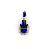 14K Gold and Blue Enamel Hamsa Pendant with Diamonds Pendant, Charm Kirsten's Corner