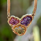 Vintage 14K Gold Organic Carved Amethyst, Citrine, and Tourmaline Necklace Kirsten's Corner
