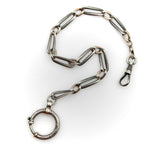 Victorian Sterling Silver and Niello Watch Chain with Large Spring Ring Kirsten's Corner