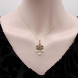 Edwardian 14K Gold Sapphire and Seed Pearl Pendant with Pearl Drops Necklace Kirsten's Corner
