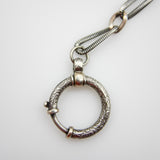Victorian Sterling Silver and Niello Watch Chain with Large Spring Ring Kirsten's Corner