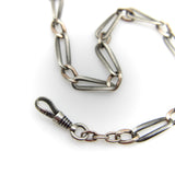 Victorian Sterling Silver and Niello Watch Chain with Large Spring Ring Kirsten's Corner