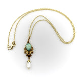 14K Gold Art Nouveau Turquoise Drop Pendant with Mississippi Pearl Necklaces, Pendants Kirsten's Corner