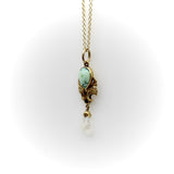 14K Gold Art Nouveau Turquoise Drop Pendant with Mississippi Pearl Necklaces, Pendants Kirsten's Corner