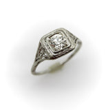 18K White Gold Art Deco Old European Cut Diamond Engagement Ring Kirsten's Corner