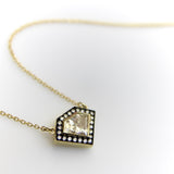 18K Gold Shield Shape Diamond Pendant with Diamond Halo Kirsten's Corner