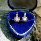 Victorian 14K Gold Diamond and Pearl Flower Dormeuse Earrings Kirsten's Corner