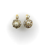 Victorian 14K Gold Diamond and Pearl Flower Dormeuse Earrings Kirsten's Corner