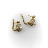 Victorian 14K Gold Diamond and Pearl Flower Dormeuse Earrings Kirsten's Corner