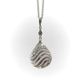 18K White Gold Diamond Drop Rock Crystal Necklace w/ Hand Engraved Cage Setting Kirsten's Corner