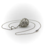18K White Gold Diamond Drop Rock Crystal Necklace w/ Hand Engraved Cage Setting Kirsten's Corner